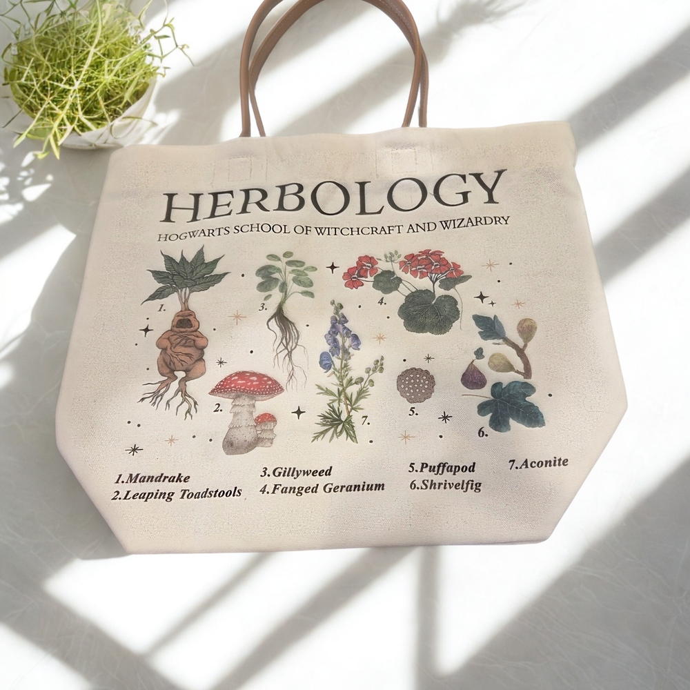 Herbology Canvas Tote Bag - Cream Botanical Print